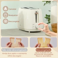 HOMCOM Conjunto de Torradeira e Jarro de Água Elétrico de Aço Inoxidável 2200W 1,7L Torradeira de Pão 2 Fatias 3 Funções Creme(m-5)