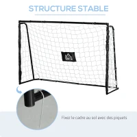 HOMCOM But de football cage de foot châssis métal filet PE piquets & outil inclus dim. 186L x 62l x 123H cm noir blanc(m-5)
