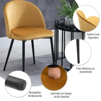 HOMCOM Pack de 2 Sillas de Comedor Tapizadas en Terciopelo con Respaldo Acolchados Patas de Metal Carga 90 kg 49x50x77 cm Camel(m-6)