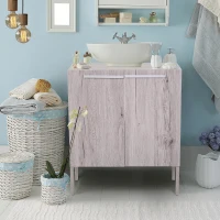 HOMCOM Badezimmerunterschrank - Waschtischunterschrank - Schrank mit 2 Türen und Regal - Maße 60B x 30T x 70H cm - MDF graues Holzimitat(m-2)