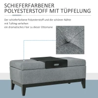 HOMCOM Sitzbank mit Stauraum, abnehmbarem Tablett Polsterbank mit Leinenoptik, Sitztruhe mit Holzbeine, Truhenbank für Wohnzimmer Schlafzimmer Flur 107 x 50 x 44 cm, Dunkelgrau(m-7)