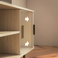 HOMCOM TV-Schrank mit 2 Rolltüren aus Lamellen im skandinavischen Design für Fernseher bis zu 55 Zoll 120 cm Eiche Ton(m-5)