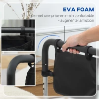 HOMCOM Barre d'appui lit barrière sécurisée protection poignée réglable 5 hauteurs pochette rangement 87Lx51,5lx45-55H cm(m-5)