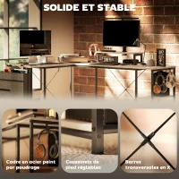 HOMCOM Bureau d'angle modulable réversible 168-240 cm style industriel - étagère réglable, sac de rangement, support d'écran(m-7)