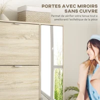 HOMCOM Meuble à chaussures avec 4 abattants, 2 placards et façades miroir pour 16 paires de chaussures, meuble d'entrée(m-4)