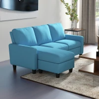 HOMCOM Canapé d'angle canapé 3 places avec méridienne réversible gauche ou droite pour salon, bureau, appartement bleu(m-6)