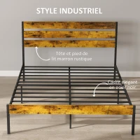 HOMCOM Cadre de lit double en acier avec sommier et tête de lit compatible matelas 160 x 200 cm, style industriel(m-4)