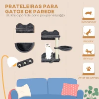 PawHut Prateleiras de Parede para Gatos 4 Peças com Rede Plataforma Semicircular Plataformas de Salto e Poste de Sisal Cinza(m-4)