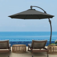 Outsunny 3(m) Garden Cantilever Parasol, Round Overhanging Umbrella with Crank Handle, Cross Base, Aluminium Frame and 360° Rotation, Banana Patio Umbrella for Outdoor Sun Shade, Grey(m-2)