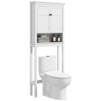 HOMCOM WC-Regal über der Toilette Waschmaschinenmöbel Badezimmermöbel 2-türiger Schrank verstellbare Regale weiß(m-6)