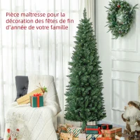HOMCOM Sapin de Noël Artificiel 180 cm Arbre de Noël Slim avec support en acier pliable, 479 branches épines Vert(m-4)