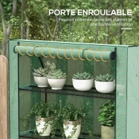 Outsunny Mini serre de jardin à 4 étages avec bâche PE renforcée, porte enroulable et étagères 120 x 50 x 170 cm, vert(m-6)
