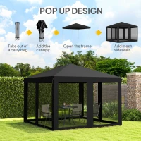 Outsunny 3 x 3 m Pop Up Gazebo, 420D Garden Tent Canopy with Removable Mesh Sidewall Netting, Carry Bag for Garden Patio Outdoor, Black(m-4)