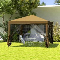 Outsunny 3 x 3 m Pop Up Gazebo, 420D Garden Tent Canopy with Removable Mesh Sidewall Netting, Carry Bag for Garden Patio Outdoor, Khaki(m-2)