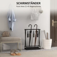 HOMCOM Stojak na parasole z wyjmowaną tacką ociekową, 21 otworów i 24 haczyki, Stal, Czarny(m-4)