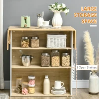 HOMCOM Central Kitchen Island Storage Kitchen Cabinet with Foldable Rubber Wood Worktop and 2 Shelves - 140 x 55 x 91 cm(m-4)