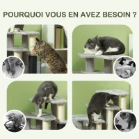 PawHut Arbre à chat tour à griffer hauteur de 50 cm avec plates-formes en peluche balles pour chat de moins de 5 kg gris clair(m-7)