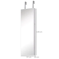 HOMCOM Armoire à bijoux suspendue au mur ou à la porte avec miroir, LED, 5 étagères, 2 tiroirs, 37x10x120cm, effet bois grisé(m-3)