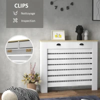 HOMCOM Couvercle de radiateur cache radiateur grille à lattes horizontales avec 2 tiroirs en bois 111l x 19P x 95,5H cm blanc(m-5)