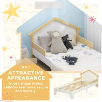 HOMCOM Children's Bed - Bed Frame with House-Shaped Headboard and Slatted Bed Base Included - 90 x 190 cm - Solid White Pine(m-4)