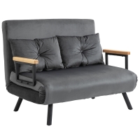 HOMCOM Schlafsofa 2er-Sofa Samtsofa, Schlaffunktion, inkl. 2 Kissen, Samtoptik, Natur + Dunkelgrau + Schwarz