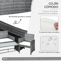 Outsunny Conjunto de Muebles de Ratán para Jardín Set de Sofá Doble 2 Sillones y 1 Mesa de Centro para Terraza Gris(m-5)