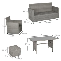 Outsunny Six-Piece Rattan Sofa Set, with Glass-Top Table - Mixed Grey(m-3)