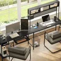 HOMCOM Modularer Schreibtisch, Eckschreibtisch mit Steckdose und USB-Anschluss, Industriestil Aufbewahrungsregale und Tastaturablage, Schwarz(m-5)