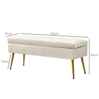 HOMCOM Banquette de Rangement en Velours, Tabouret Rembourré avec Design Capitonné, Structure Métallique, 102 x 35 x 43 cm, Beige(m-3)