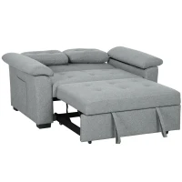 HOMCOM Pull Out Sofa Bed, Fabric 2 Seater Click Clack Sofa Bed Settee with 2 Pocket Springs, Convertible Sofa Couch with Pillows and Side Pockets for Living Room, Home Office, Light Grey(m-11)