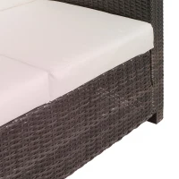 Outsunny Rattan Sofa, 2 Seater Garden Furniture with Soft Padded Cushion and Armrests, Wicker Garden Loveseat for Patio, Mixed Brown(m-9)