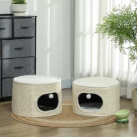 PawHut Tour pour chat modulable tonneau griffoir chat fermeture éclair séparable 3 niveaux tapis de grattage Ø 51 x 69 cm crème(m-8)