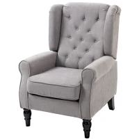 HOMCOM Fauteuil de salon capitonné avec assise large, pieds en bois, style classique, grand confort, 74 x 86 x 102 cm, gris(m-1)