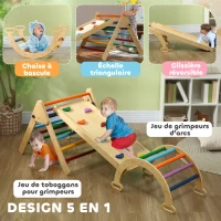 AIYAPLAY 5 en 1 Triangle arche d'escalade enfants avec rampe d'escalade réversible toboggan bascule multicolore(m-4)