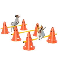 PawHut Dog Agility Equipment Set of Six Cones, Six Poles with Carry Bag, Three-Piece Adjustable Height Jumping Obstacles Orange(m-1)