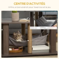 PawHut Table d'appoint pour chat maison chat meuble chat table d'appoint centre d'activités avec hamac et griffoirs - 79 x 59 x 45,5 cm gris(m-5)