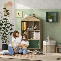 AIYAPLAY Bibliothèque et meuble de rangement jouets pour enfants, 4 étagères et placard porte coulissante, design, vert(m-2)