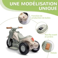 AIYAPLAY Moto électrique enfants 2-5 ans, 3 roues, 6 V, 3 km/h, avec fonction de bulles, effets lumineux et sonores, blanc crème(m-6)