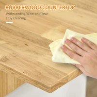 HOMCOM Central Kitchen Island Storage Kitchen Cabinet with Foldable Rubber Wood Worktop and 2 Shelves - 140 x 55 x 91 cm(m-6)