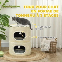 PawHut Tour pour chat modulable tonneau griffoir chat fermeture éclair séparable 3 niveaux tapis de grattage Ø 51 x 69 cm crème(m-5)