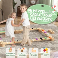 AIYAPLAY Poutre d'équilibre en bois pour enfants 3-8 ans avec pierres d'obstacle colorées, intérieur et extérieur(m-4)