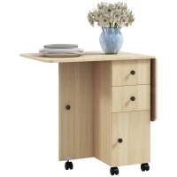 HOMCOM Mesa Plegable con Ruedas y Alas Abatibles Mesa Auxiliar Multifuncional con Almacenaje 120x60x76,5 cm Natural(m-10)