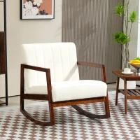 HOMCOM Fauteuil à bascule fauteuil allaitement rocking chair en tissu effet laine bouclée avec pieds en bois massif d'hévéa(m-2)