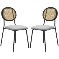 HOMCOM Lot de 2 chaises salle à manger chaises de cuisine dossier en rotin tissu respirant cadre acier 44 x 54 x 87 cm gris(m-1)