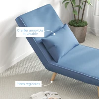 HOMCOM Fauteuil chauffeuse convertible 3 en 1 lit fauteuil lit 1 place dossier 5 positions en tissu avec coussin, bleu(m-7)