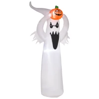 HOMCOM Halloween aufblasbares Gespenst 1,8 m Dekoration mit LEDs Weiß + Orange Polyester 80 x 40 x 180 cm(m-10)