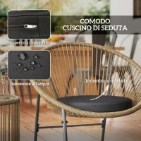 Outsunny Set da Giardino 3 Pezzi in Rattan e Acciaio con 2 Sedie con Cuscini e Tavolino da Caffè a Cilindro, Multicolore(m-6)