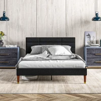 HOMCOM Doppelbettgestell für 2 Personen mit Lattenrost und gepolstertem Kopfteil für Matratze 140 x 200 cm Schwarz(m-5)