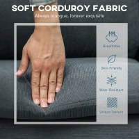 HOMCOM 3 Seater Sofa with Ottoman, 196cm Corduroy L-shaped Sofa Couch with Scatter Back, Reversible Chaise Lounge for Living Room, Home Office, Small Spaces, Charcoal Grey(m-6)