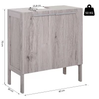 HOMCOM Badezimmerunterschrank - Waschtischunterschrank - Schrank mit 2 Türen und Regal - Maße 60B x 30T x 70H cm - MDF graues Holzimitat(m-3)